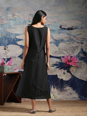 Cotton silk flared dress with pockets