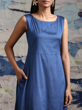 Cotton silk flared dress with pockets