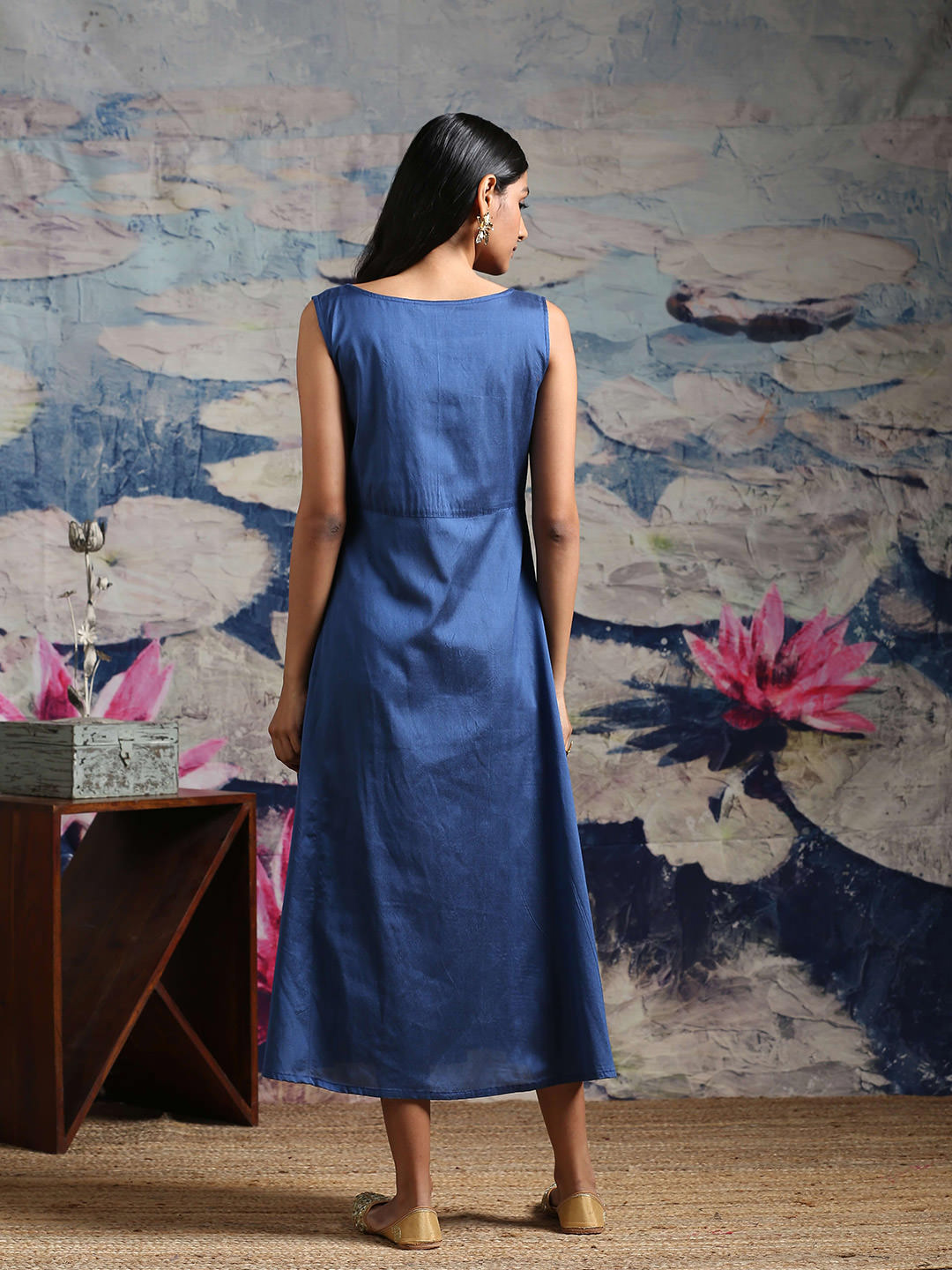 Cotton silk flared dress with pockets