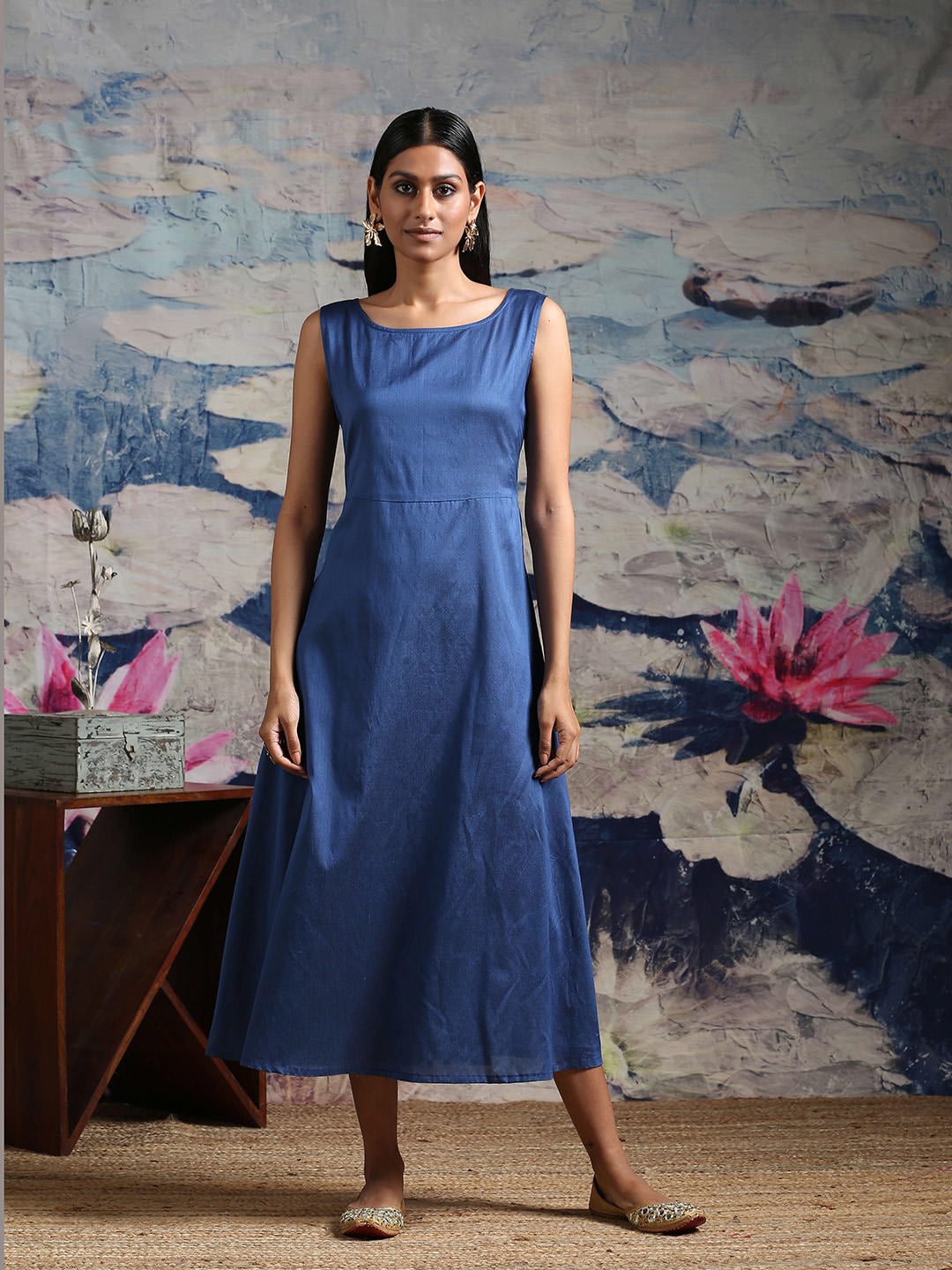 Cotton silk flared dress with pockets