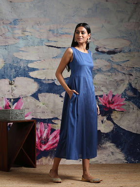 Cotton silk flared dress with pockets