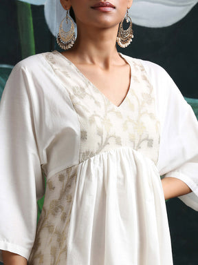 Cotton silk midi dress with zari baswada yoke and side panels