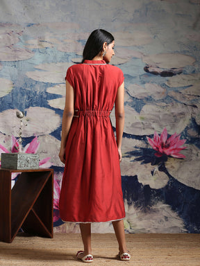 Red Banarasi Midi Dress With Gotta Laces