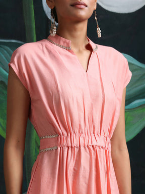 Pink Banarasi Midi Dress With Gotta Laces