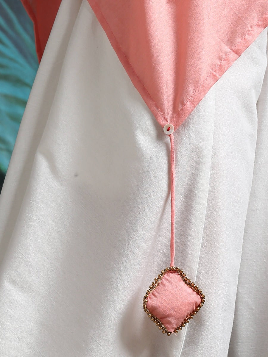 Cotton silk handkerchief hemline top detailed with attached tassels Peach