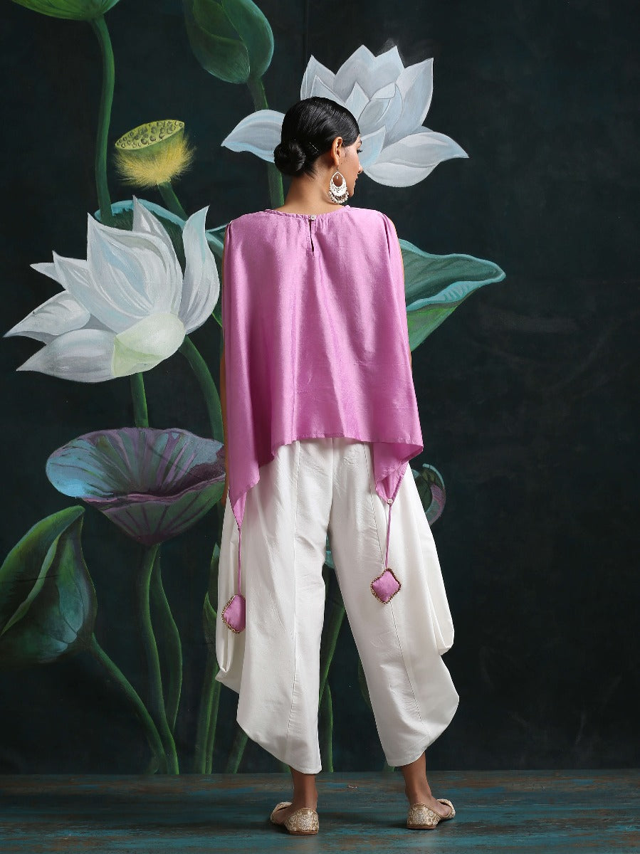 Cotton silk handkerchief hemline top detailed with attached tassels Lilac