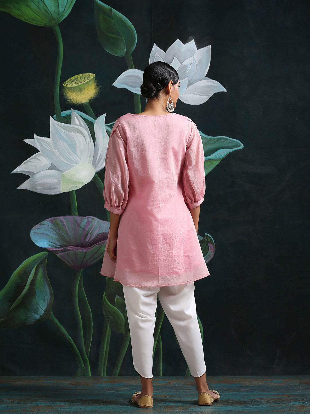 Pink Flared Kurta with Gathered Sleeves