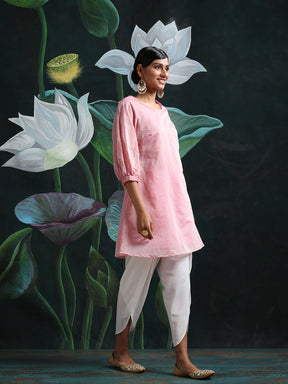 Pink Flared Kurta with Gathered Sleeves