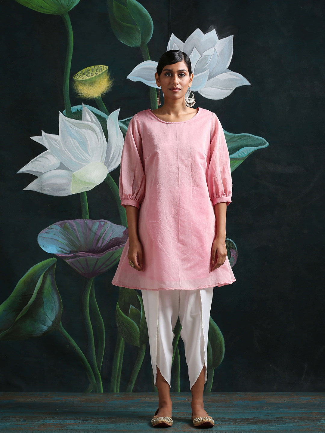 Pink Flared Kurta with Gathered Sleeves