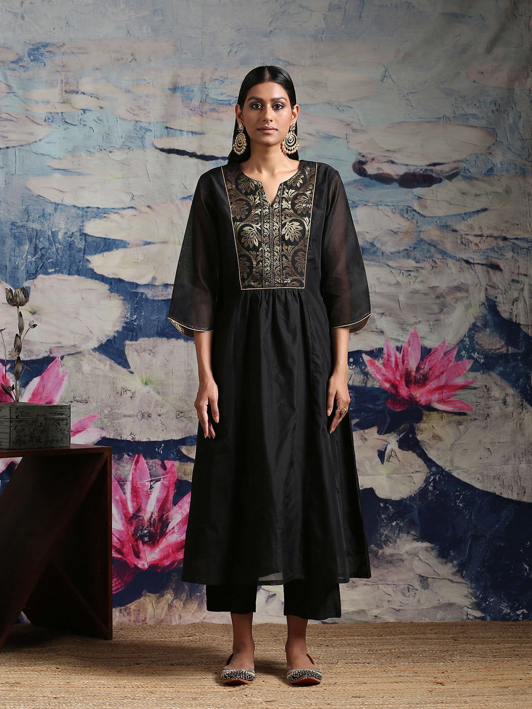 Chandheri panelled kurta with zari baswada yoke