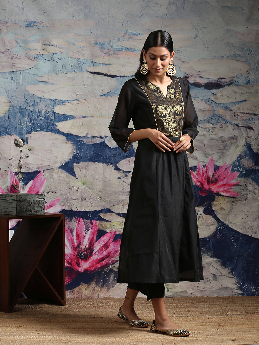 Chandheri panelled kurta with zari baswada yoke