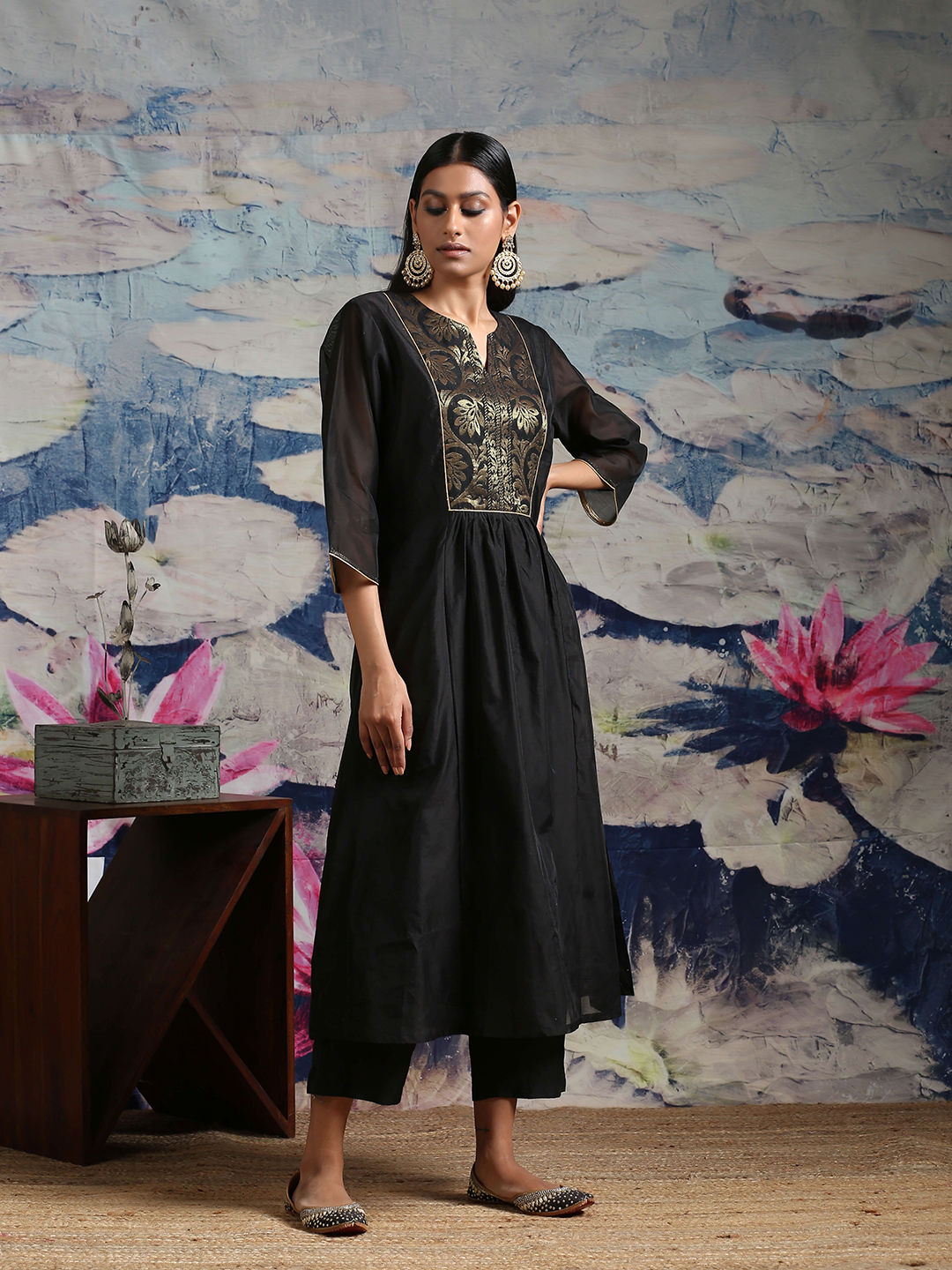 Chandheri panelled kurta with zari baswada yoke