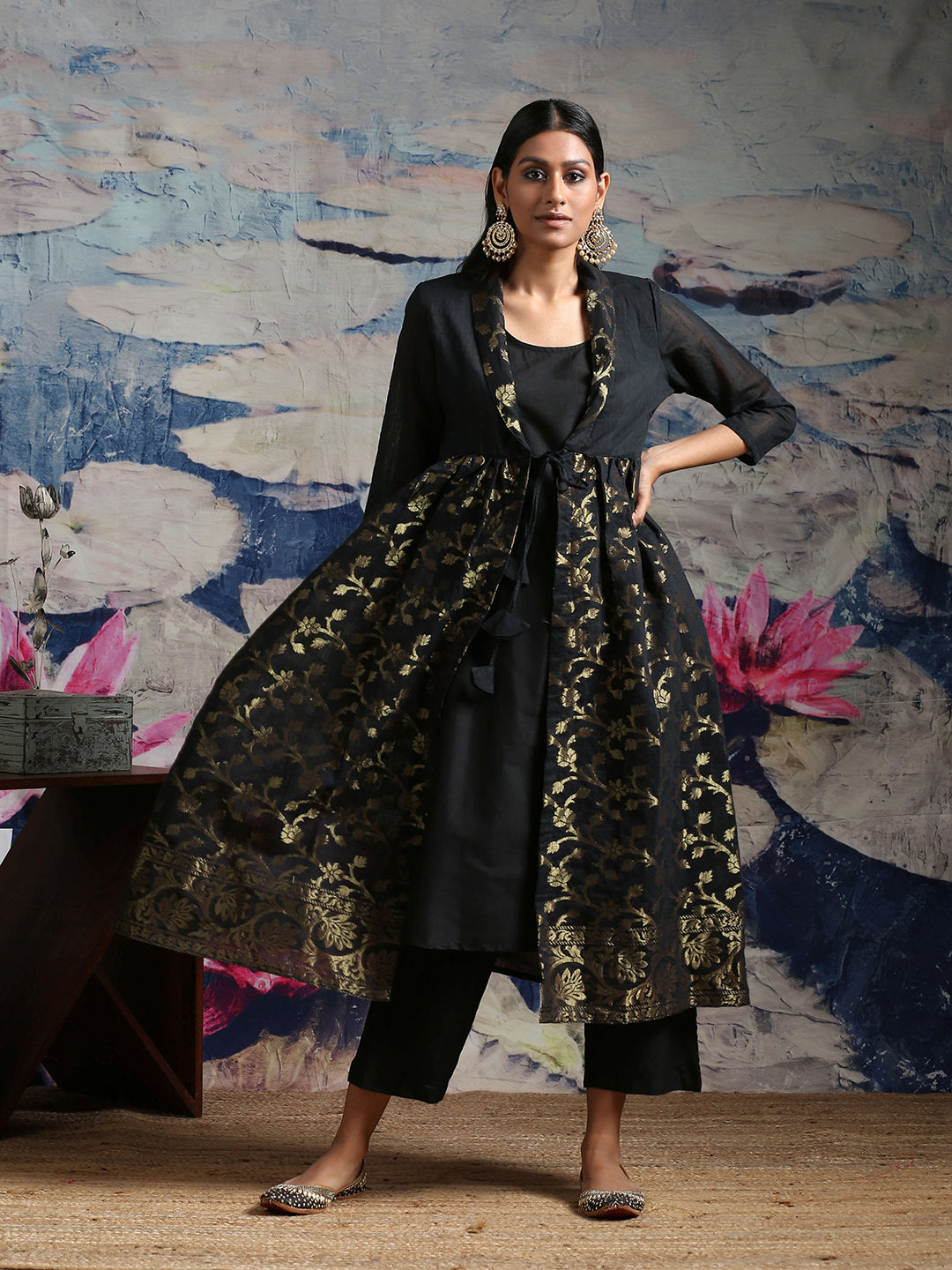 Cotton zari baswada jacket with Cotton silk slip