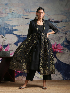 Cotton zari baswada jacket with Cotton silk slip