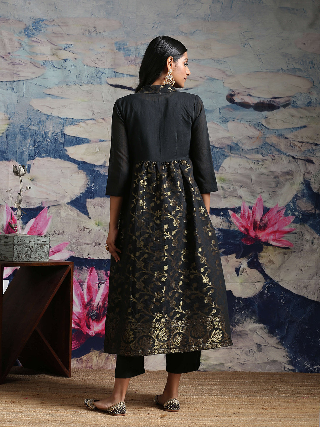 Cotton zari baswada jacket with Cotton silk slip