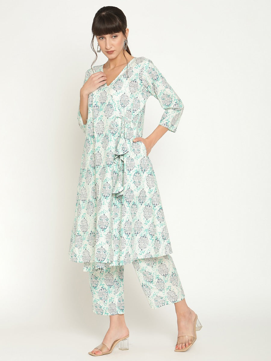 Abhishti printed angrakha kurta with dori tie-up-Multi