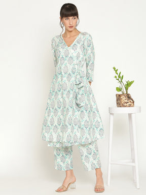 Abhishti printed angrakha kurta with dori tie-up-Multi