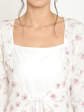 Abhishti floral printed jacket with dori tie-up