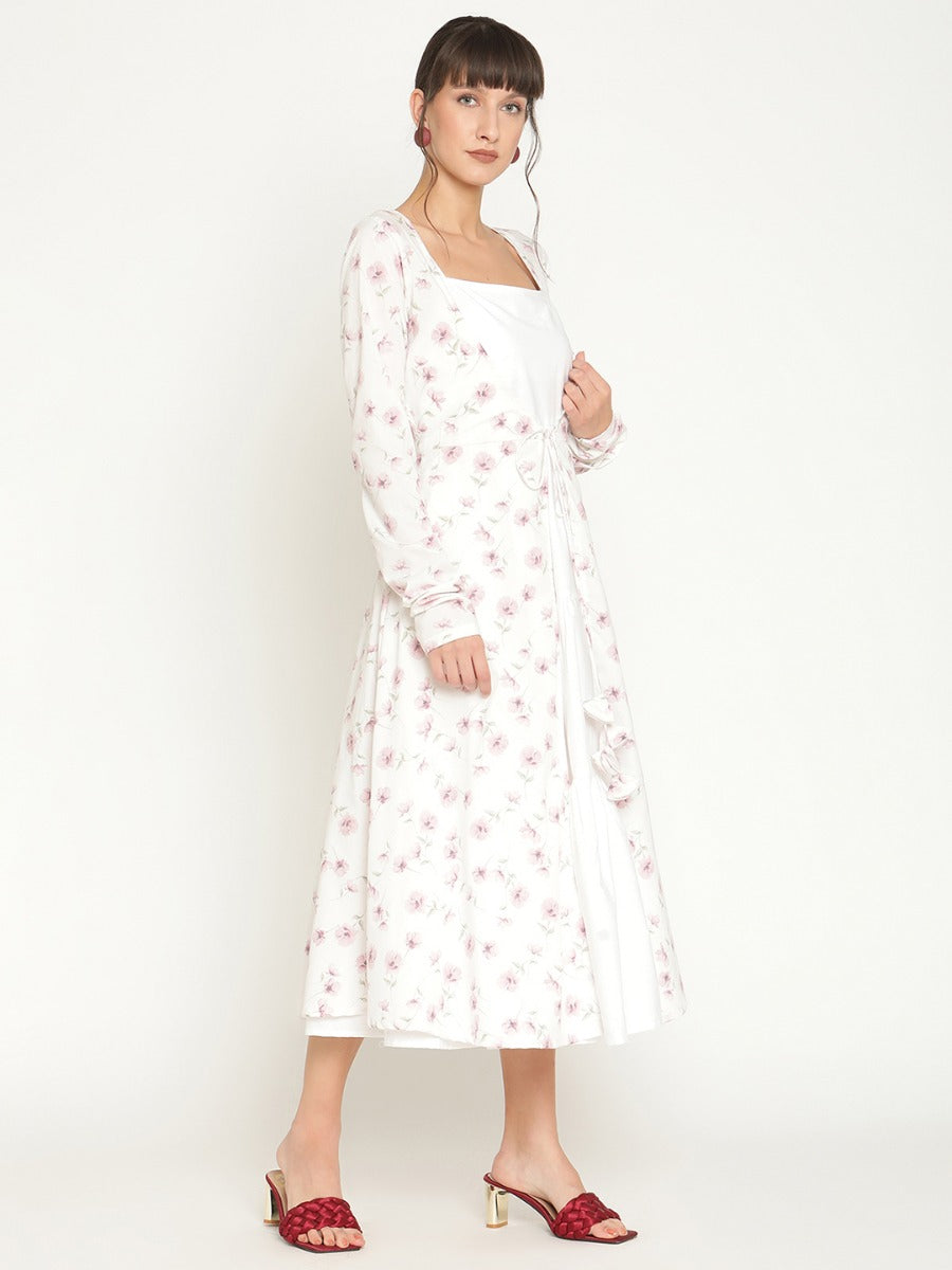 Abhishti floral printed jacket with dori tie-up