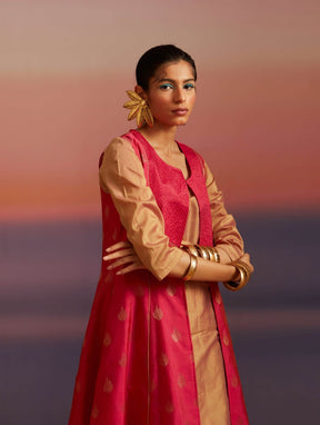 Paradise-Pink Sleeveless Jacket and Banarasi Kurta