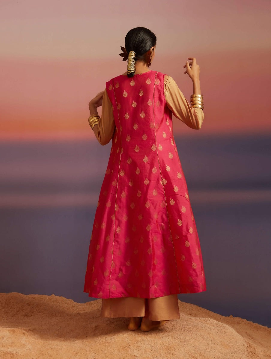 Paradise-Pink Sleeveless Jacket and Banarasi Kurta
