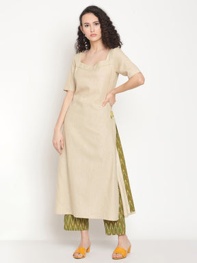 Sandy Fawn Kurta With Hand-embroidered Details