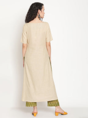 Sandy Fawn Kurta With Hand-embroidered Details