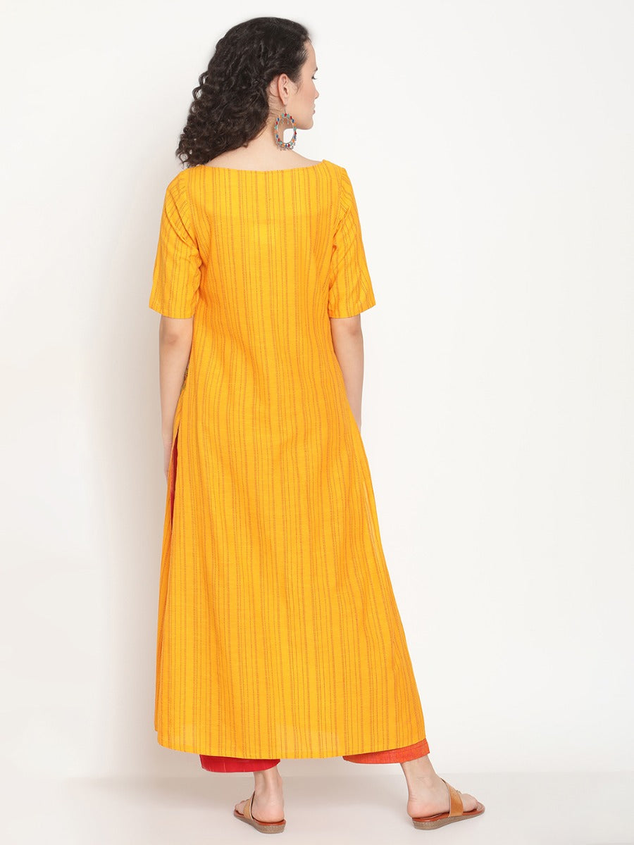 Sunset Orange Kurta With Hand-embroidered Details