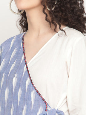 Cloud Blue Ikat Angrakha With Belt Tie-up