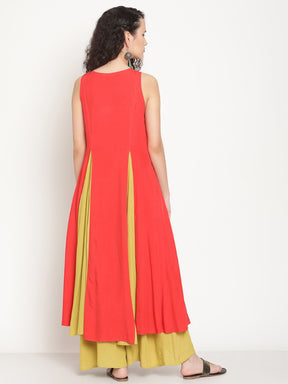Rust Orange Flared Kurta With Godet Panels