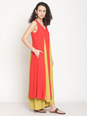 Rust Orange Flared Kurta With Godet Panels