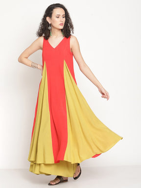 Rust Orange Flared Kurta With Godet Panels