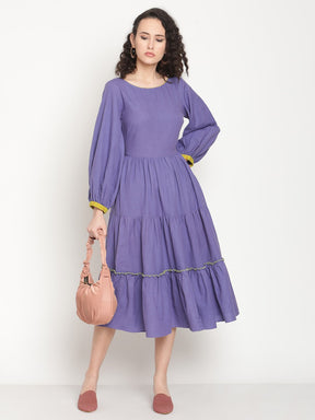 Very Peri Tiered Midi Dress With Ikat Details