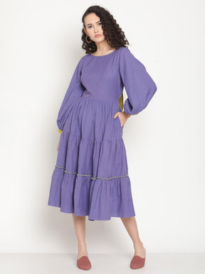 Very Peri Tiered Midi Dress With Ikat Details
