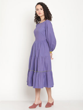 Very Peri Tiered Midi Dress With Ikat Details