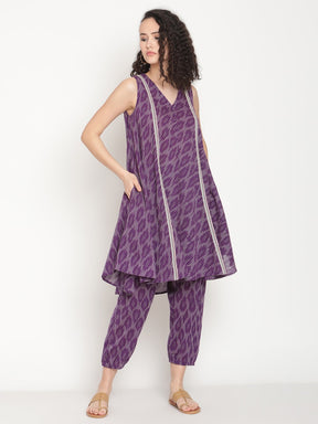 Russian Violet Circular Ikat Kurta