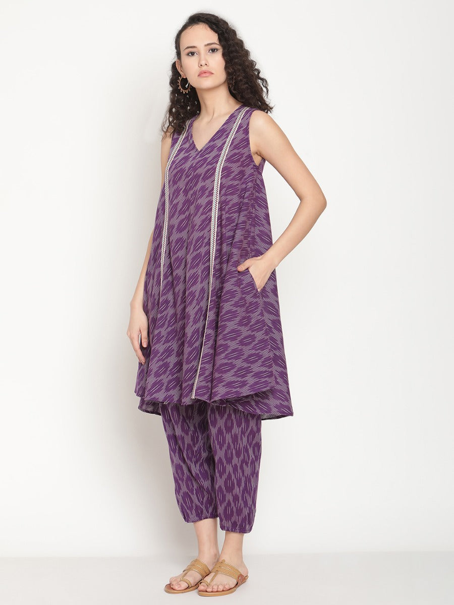 Russian Violet Circular Ikat Kurta