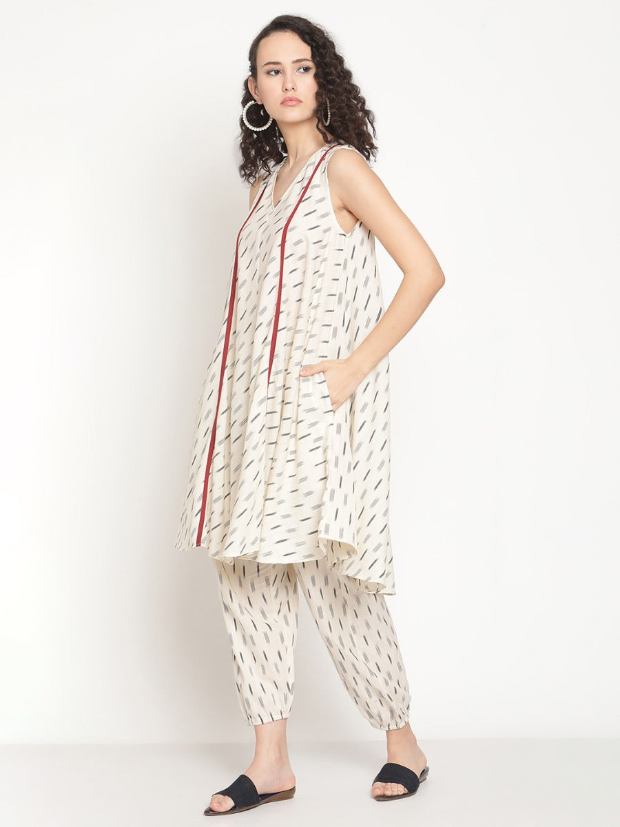 Sandy Fawn Circular Ikat Kurta