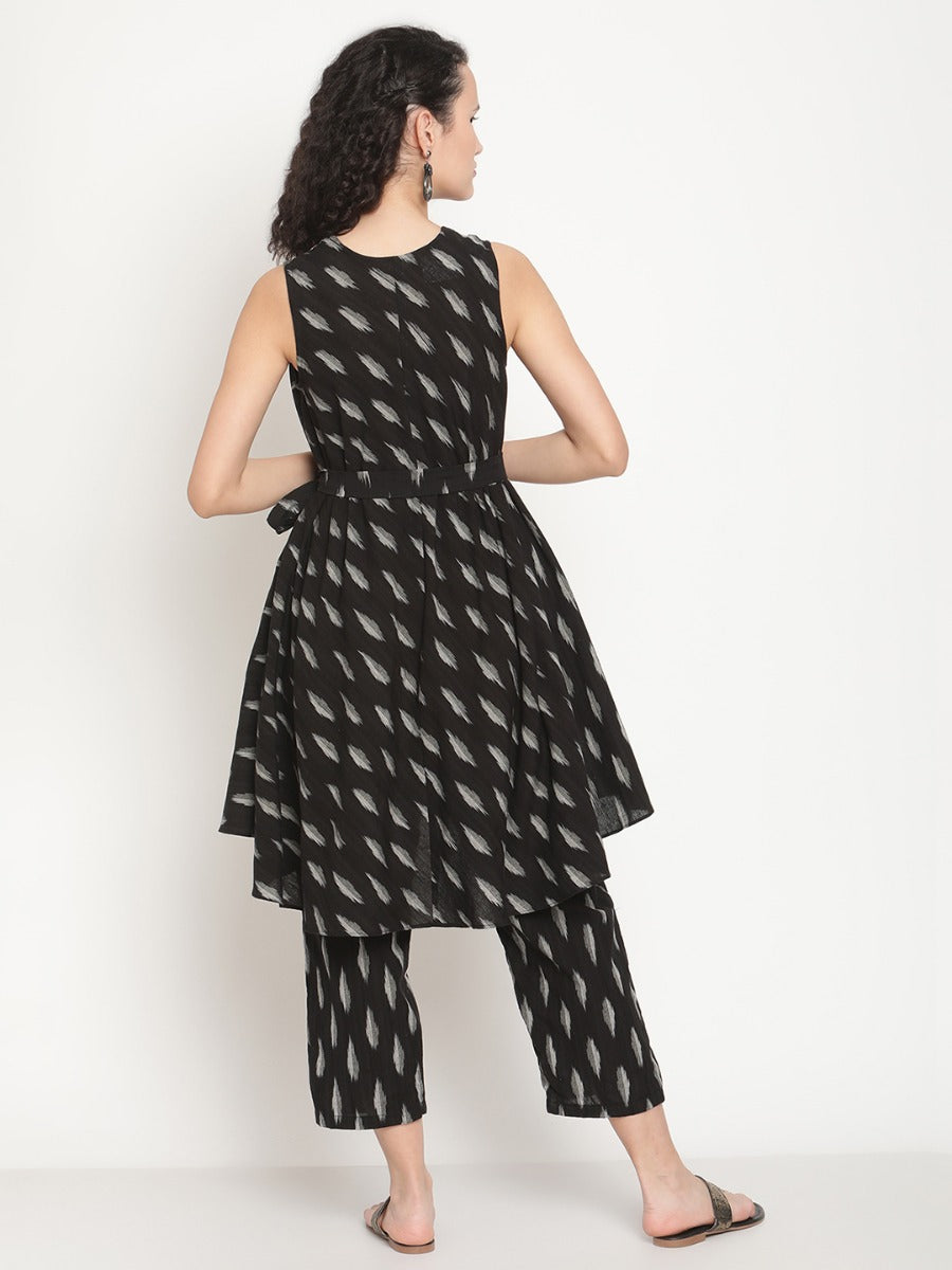 Midnight Black Circular Ikat Kurta