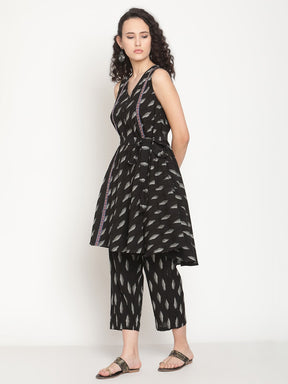Midnight Black Circular Ikat Kurta