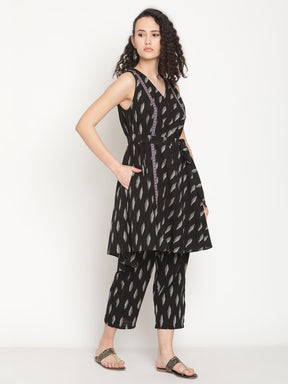 Midnight Black Circular Ikat Kurta