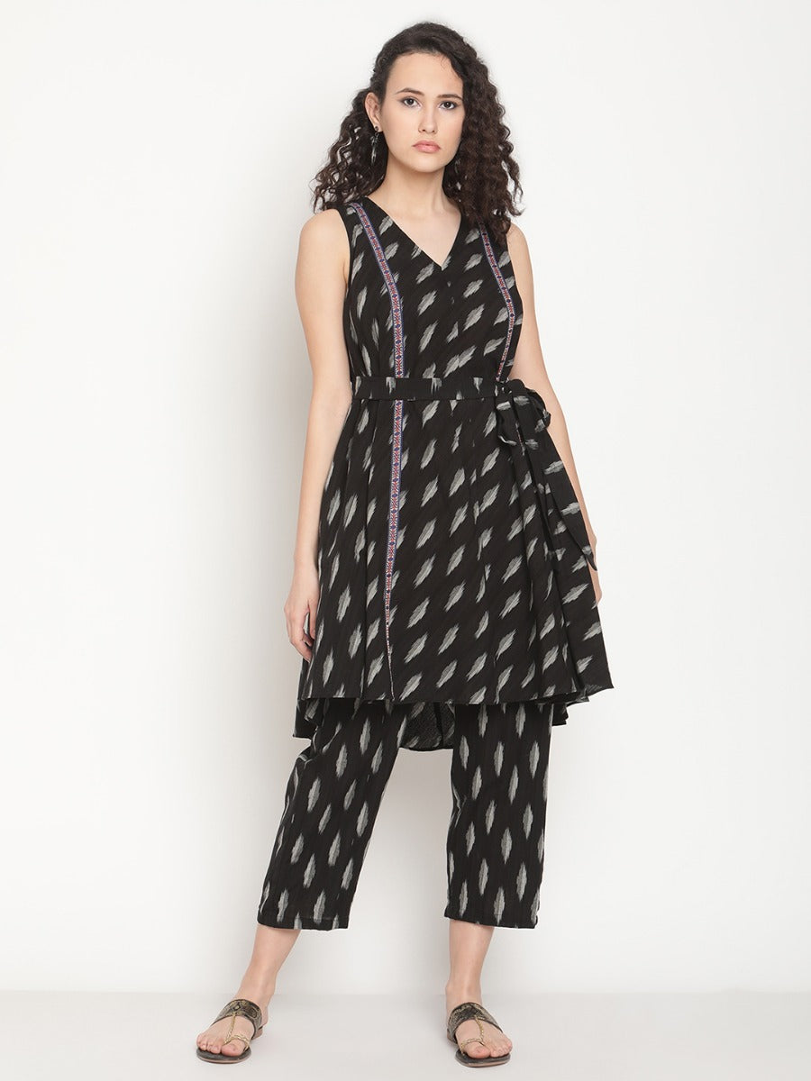 Midnight Black Circular Ikat Kurta