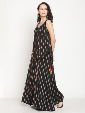 Midnight Black Sleeveless Ikat Tunic