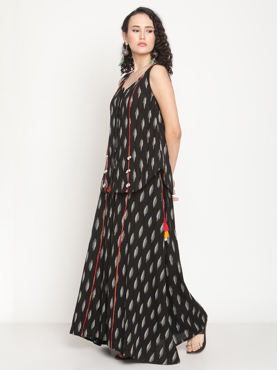 Midnight Black Sleeveless Ikat Tunic
