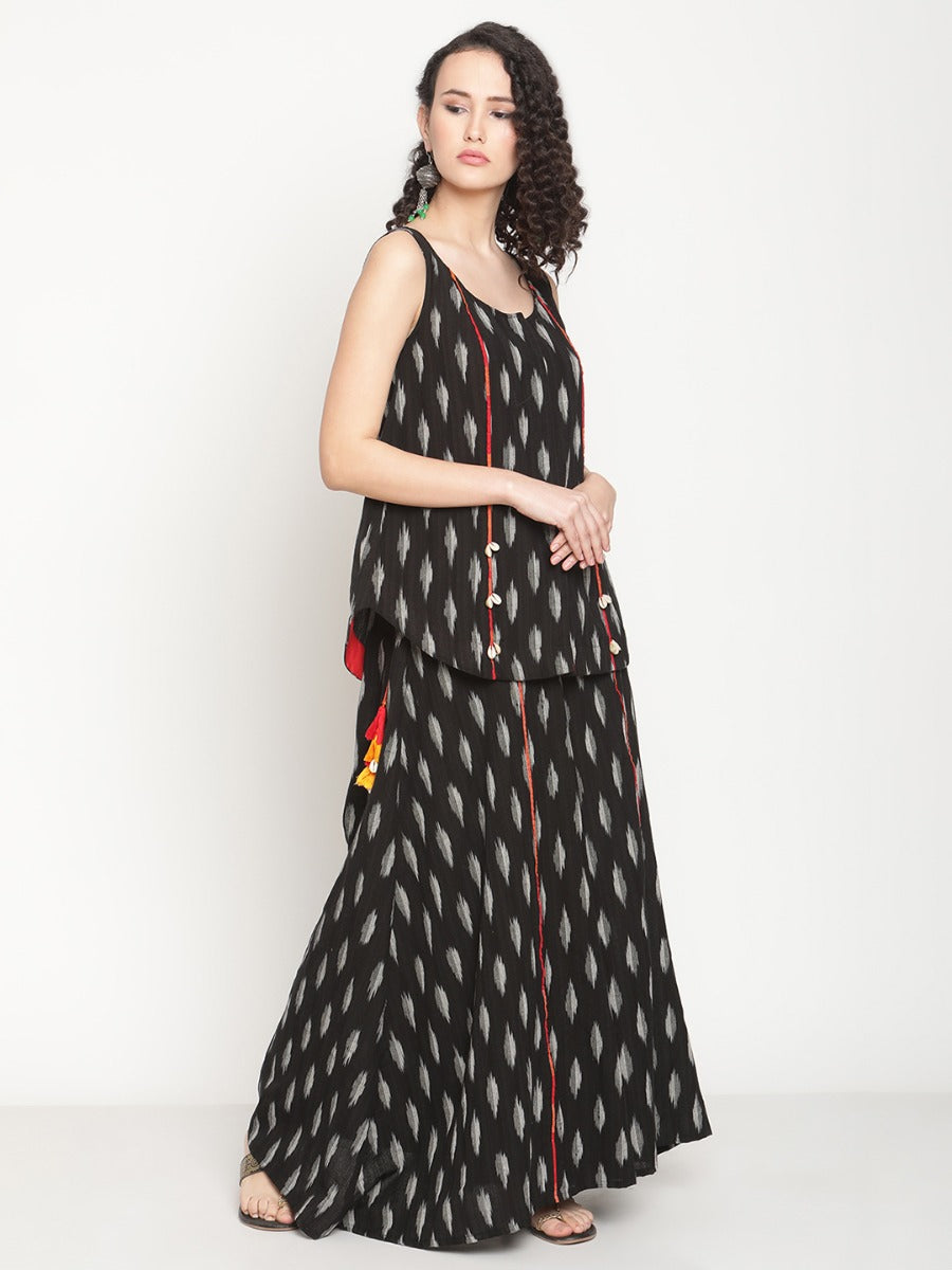 Midnight Black Sleeveless Ikat Tunic