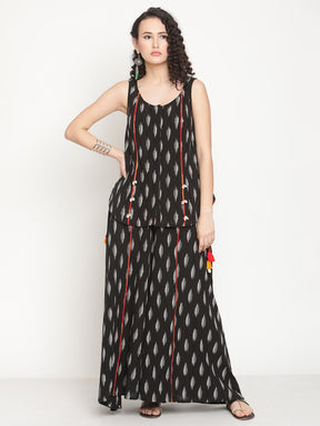 Midnight Black Sleeveless Ikat Tunic