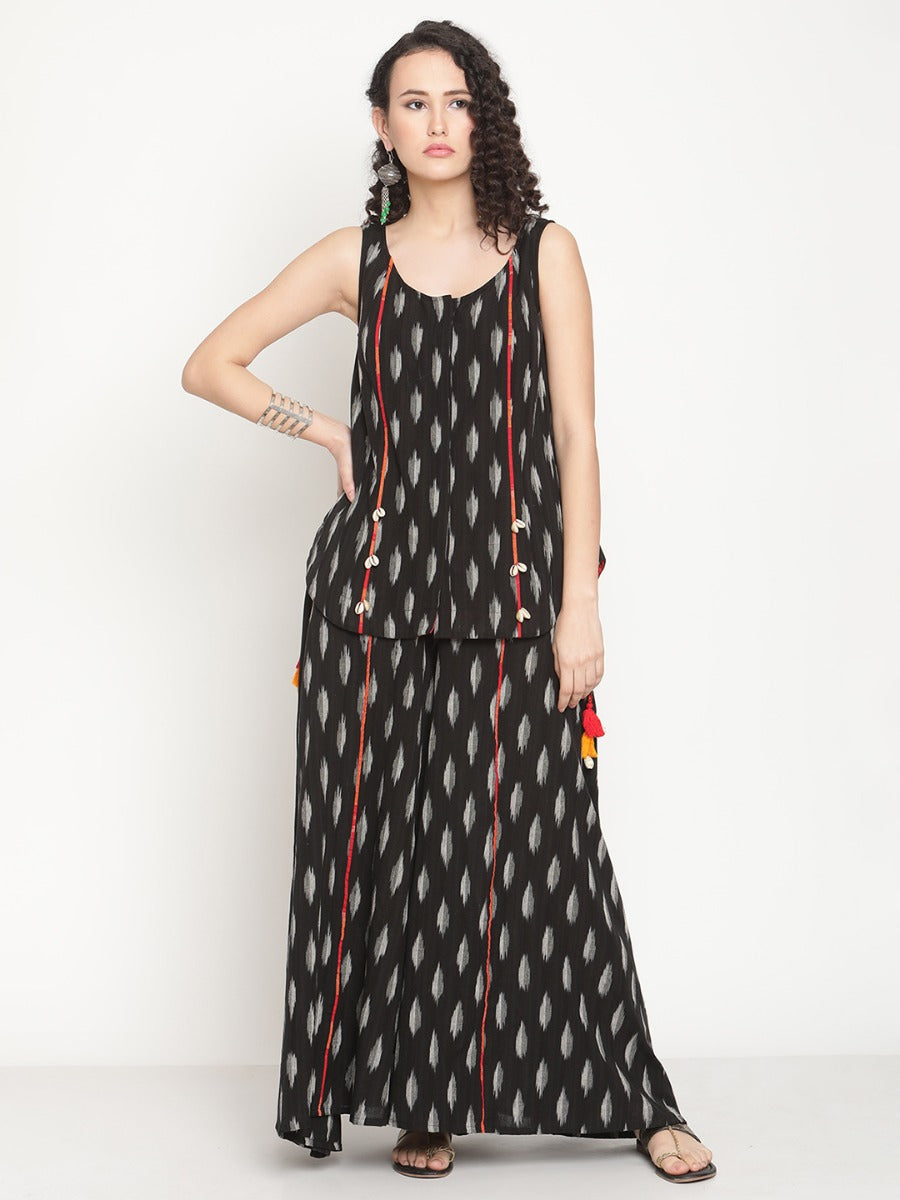 Midnight Black Sleeveless Ikat Tunic