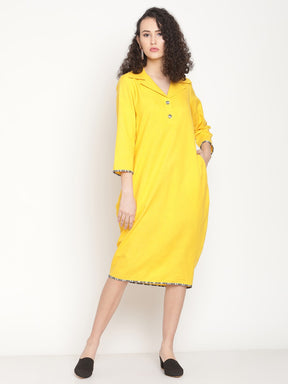 Corn Yellow Butterfly Neck Tulip Dress