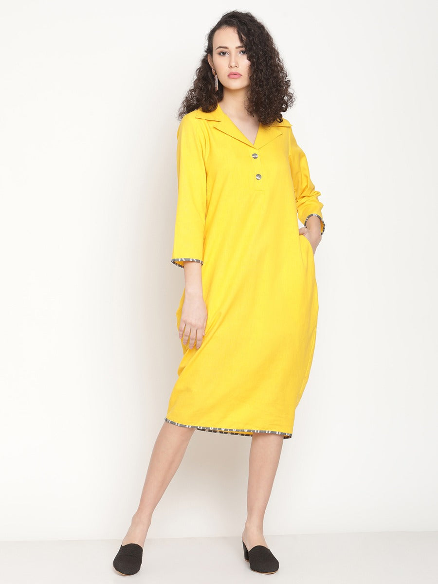 Corn Yellow Butterfly Neck Tulip Dress