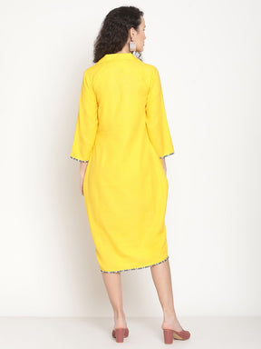 Corn Yellow Butterfly Neck Tulip Dress